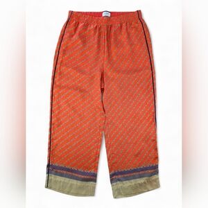 J.Crew Collection 100% Silk Chain Print Pants Orange Navy Trim Women Size 10